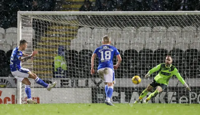 Callum Hendry scores the opening goal from the penalty spot.