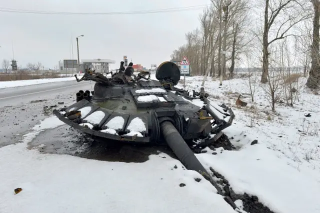 A destroyed Russian tank near Kharkiv