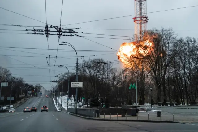 Blast in TV Tower in Kyiv, Ukraine. 1 March 2022.