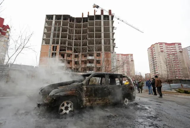 A burnt-out building in Donetsk