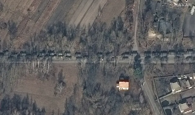 A satellite photo of the Russian convoy