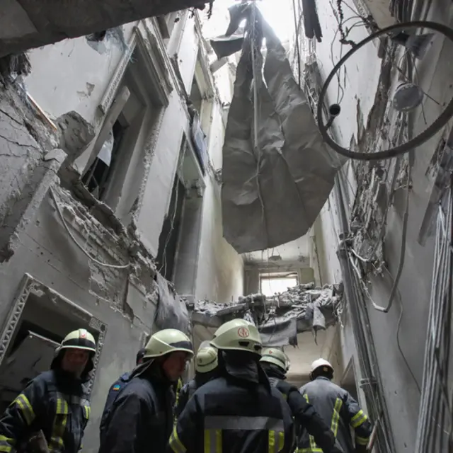 A view shows the damaged regional administration building in Kharkiv