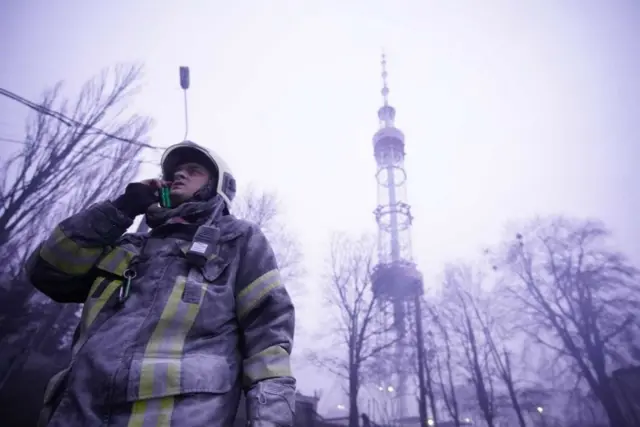 A firefighter near the site of the attack