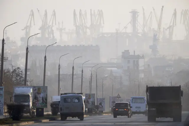 general view of the port of Berdyansk on the Azov Sea on February 16, 2022 in Berdyansk, Ukraine