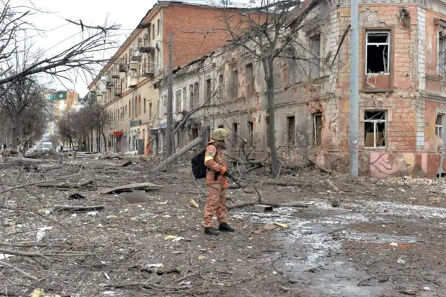 A Ukrainian soldier in Kharkiv