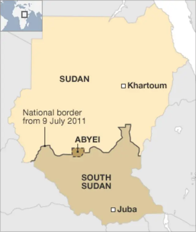 Map showing Sudan and South Sudan border