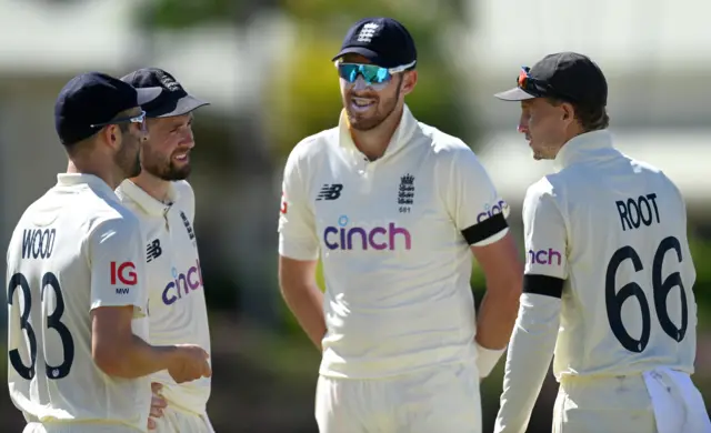 Mark Wood, Chris Woakes, Craig Overton and Joe Root