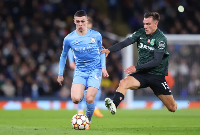 Man City's Phil Foden in action vs Sporting Lisbon