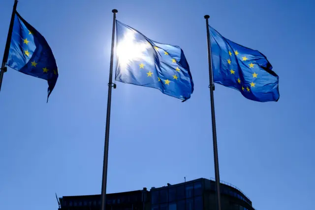 EU flags outside the European Commission