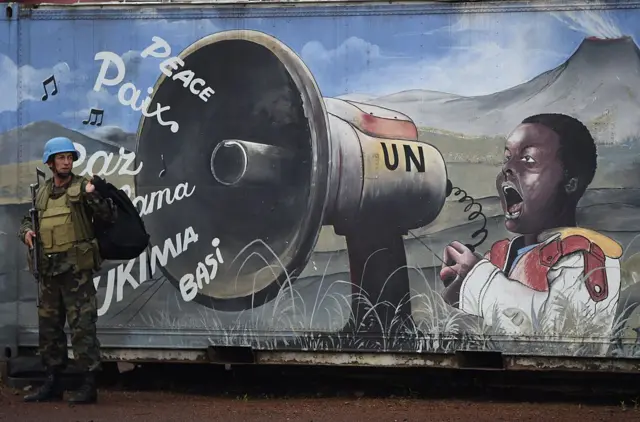 A Uruguayan soldier of the United Nations' Stabilization Mission in DR Congo (MONUSCO) is pictured at the Uruguayan base in Goma.