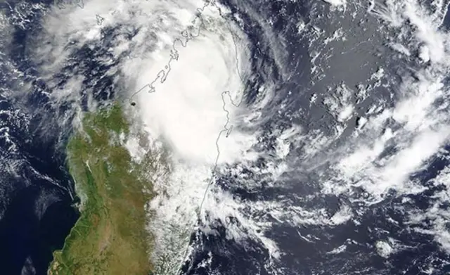 Tropical Cyclone Gombe formed over the Indian Ocean on March 7, 2022, spinning up over open water northeast of Madagascar.