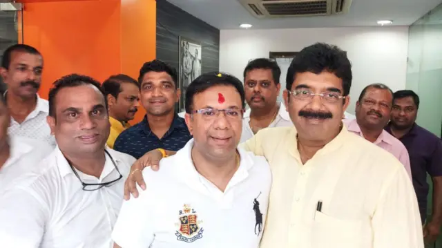 Vishwajit Rane with Goa BJP leaders in the state party office.