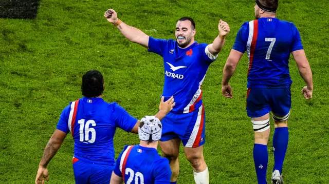 Jean-Baptiiste Gros of France celebrates at final whistle