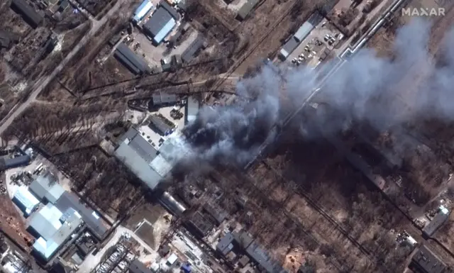 Satellite also captured fires burning at an industrial site in the northern city of Chernihiv