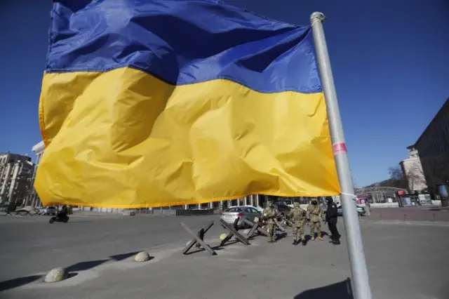 A Ukrainian flag