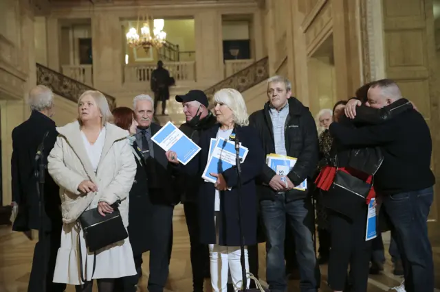 Victims campaigners in the great hall