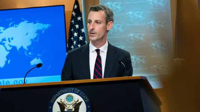 U.S. State Department spokesperson Ned Price speaks during a news conference in Washington, U.S. March 10, 2022.