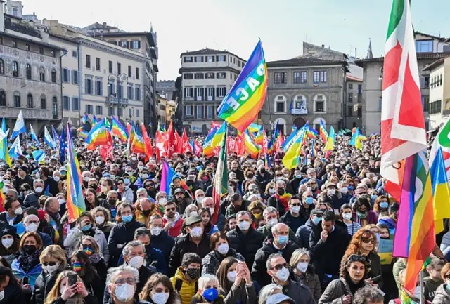 Pro-Ukraine demonstrators in Florence