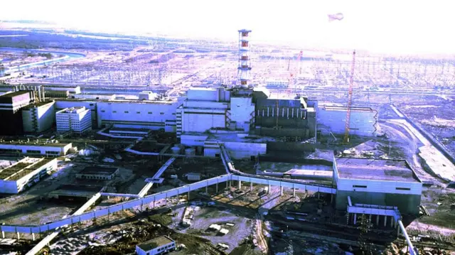 The Chernobyl power plant, photographed three days after the 1986 meltdown