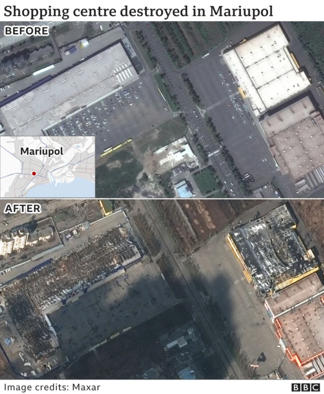 Shopping centre destroyed in Mariupol