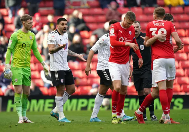 Fulham striker Aleksandar Mitrovic looks frustrated against Barnsley