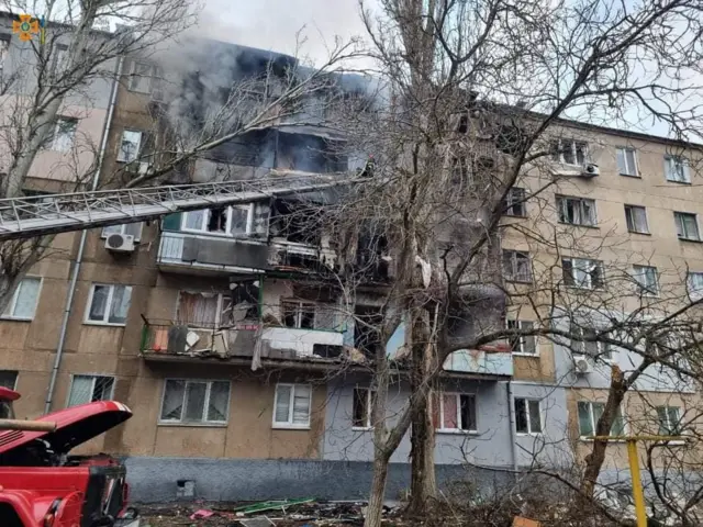 A destroyed building in Mykolaiv