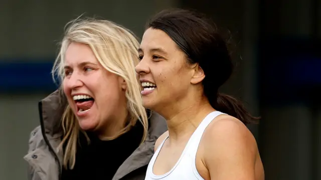 Sam Kerr celebrates with Emma Hayes