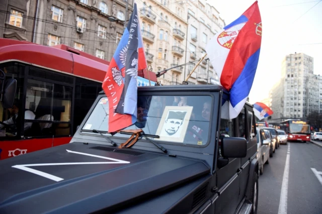 Demonstrators rallying in support of Russia in Belgrade