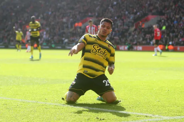 Cucho Hernandez celebrates his second goal for Watford