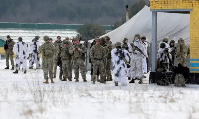 US personnel taking part in drills at the International Center for Peacekeeping and Security with Ukrainian service members