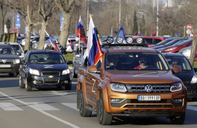 Pro-Russian protesters in Belgrade