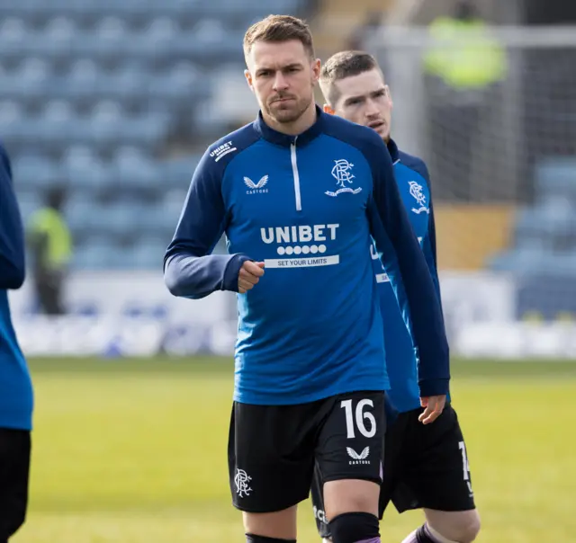 Aaron Ramsey warming up at Dens Park