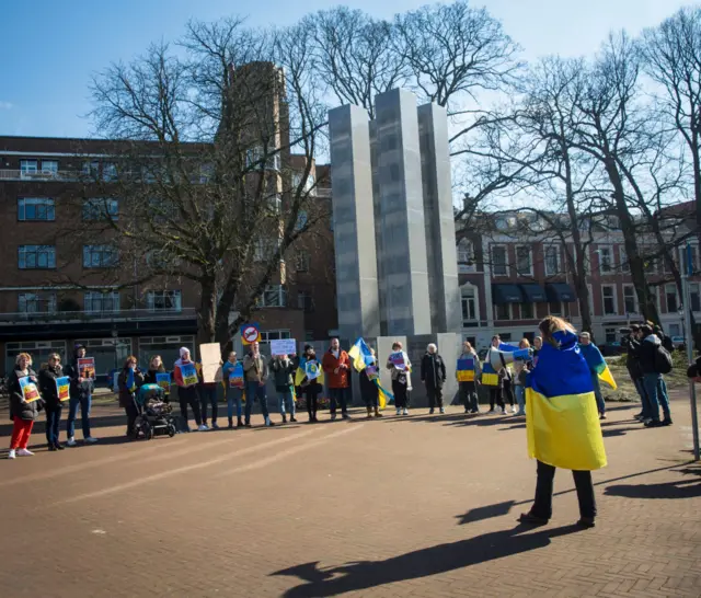 Protesters outside the ICJ in the Hague