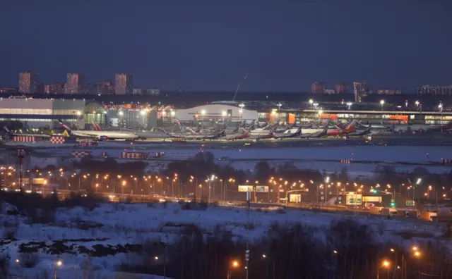 Passenger planes at Sheremetyevo International Airport in Moscow