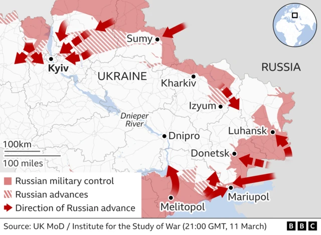 Map showing Russian military advances