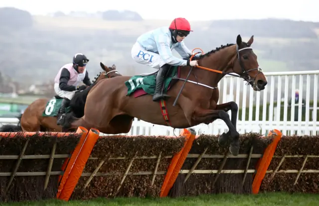 Telmesomethinggirl wins the Mares Novices Hurdle at the 2021 Cheltenham Festival