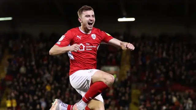 Michal Helik of Barnsley celebrates his goal