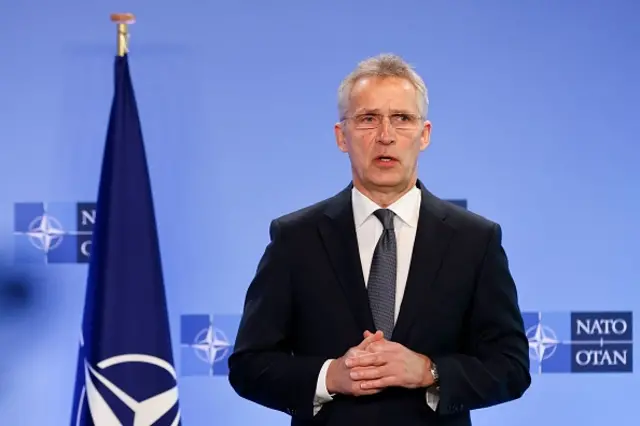 Jens Stoltenberg speaks to reporters