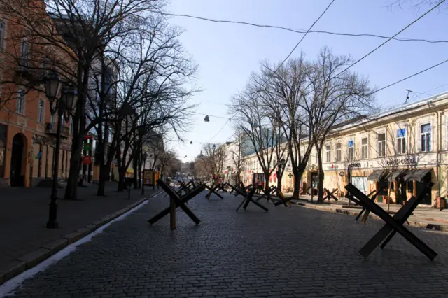 Anti-tank hedgehogs positioned in the historical part of Odessa