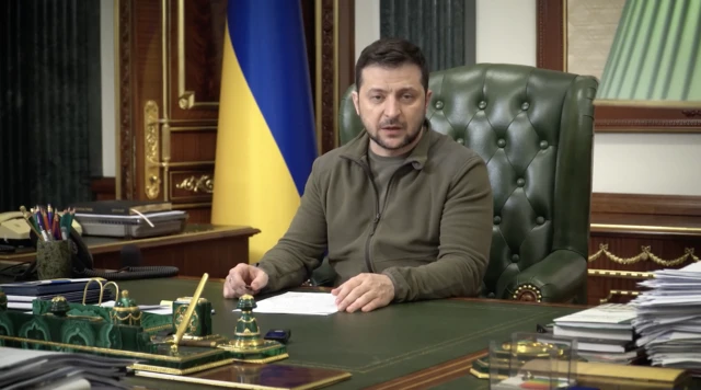 Zelensky at his desk