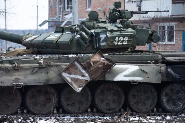 A tank belonging to pro-Russian separatists in Donetsk