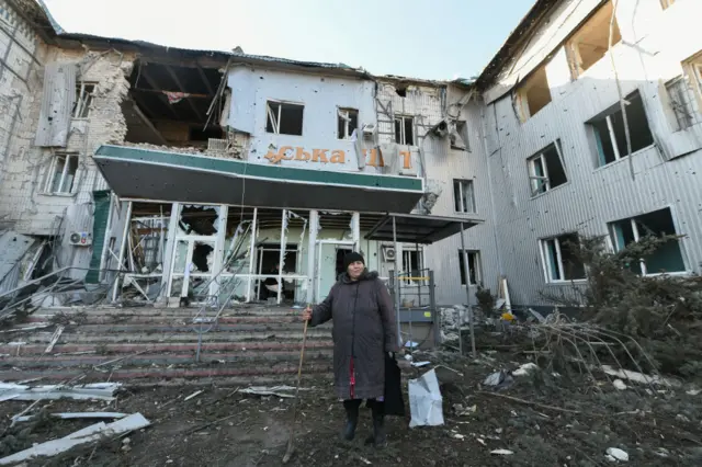 A damaged hospital in Volnovakha in Donestk,