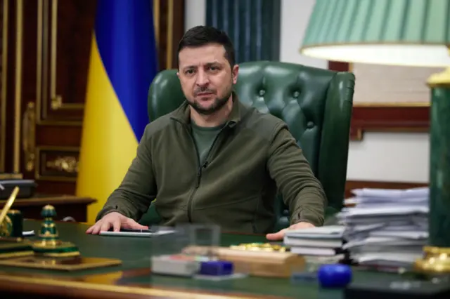 President Volodymyr Zelensky in his office, during a previous address to the Ukrainian people