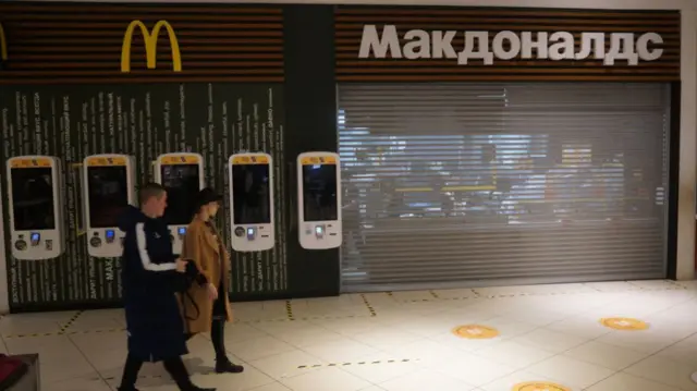 A shuttered McDonald's inside a Moscow mall