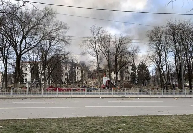 The destroyed theatre in Mariupol