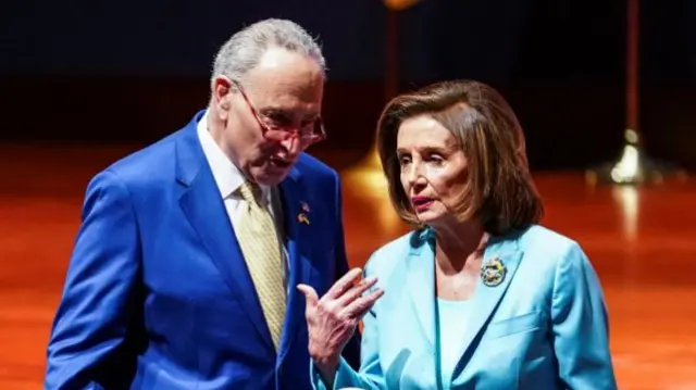 US Senate Majority Leader Chuck Schumer with US House Speaker Nancy Pelosi