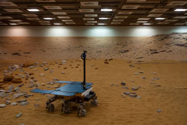 A working prototype of the ExoMars rover at a centre in Stevenage, England, 7 February 2019