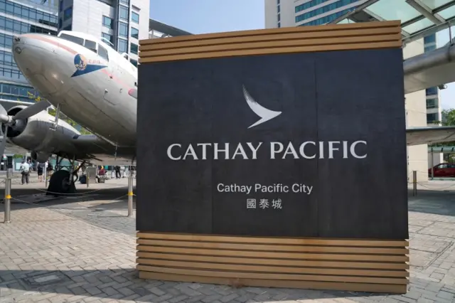 A Cathay Pacific sign at its headquarters in Hong Kong