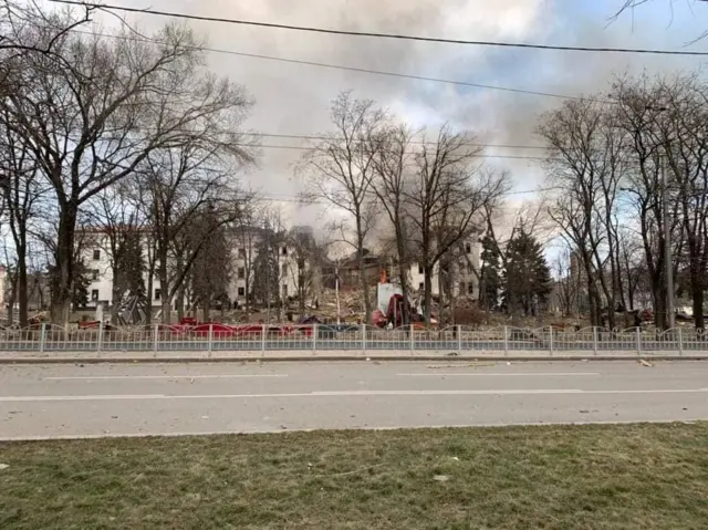 An estimated 1,000 to 1,200 people were sheltering in the theatre before the bomb hit, Mariupol officials say