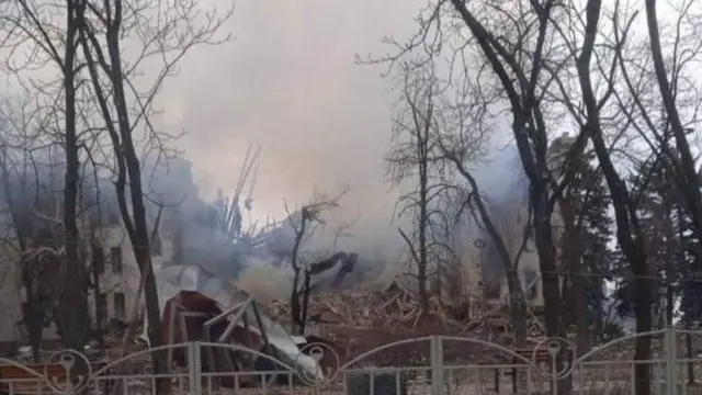 A bombed theatre in Mariupol